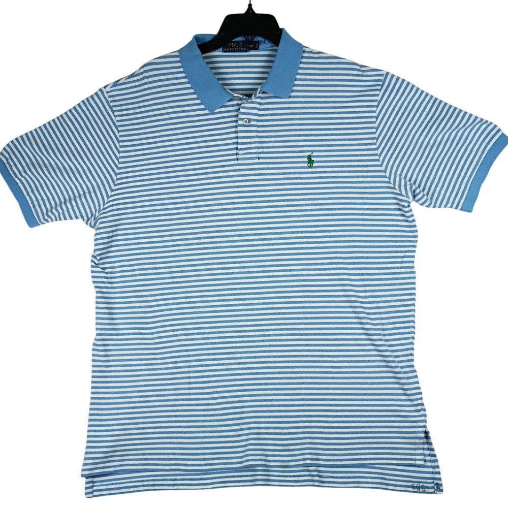 Polo Ralph Lauren Striped Polo Shirt Mens XXL Blue White Pony Logo Knit Short Sl